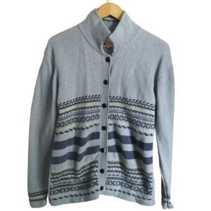 VINTAGE Blue Shetland Wool Fair Isles Knitted Button Front Cardigan Size Medium